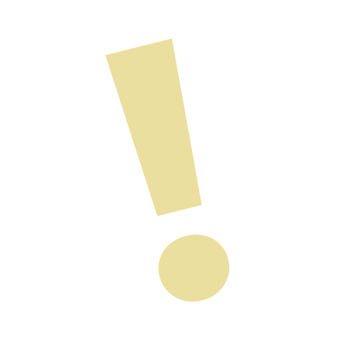 A large, pale yellow exclamation mark is centered on a plain white background.
